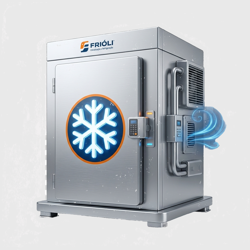 Ícone ilustrado de câmara fria industrial para categoria de refrigeração comercial da Frióli.